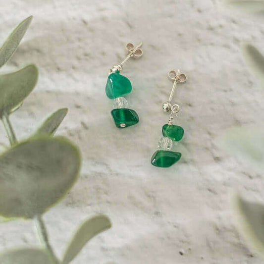 Green Stone Drop Earrings, Green Stone Jewellery