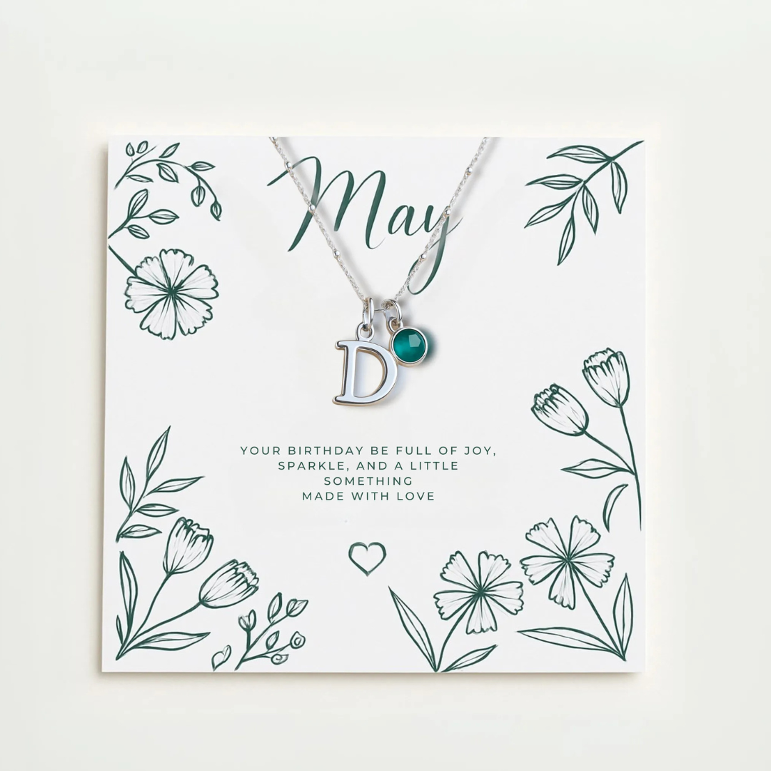 May Birthstone & Initial Charm Necklace