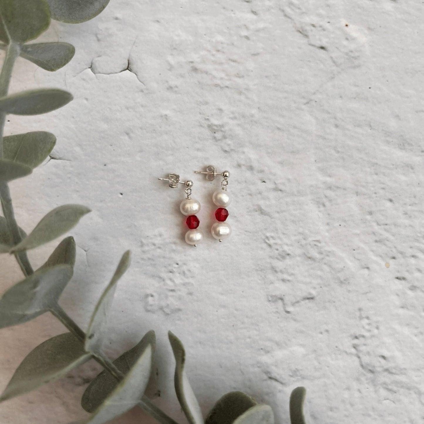 Freshwater pearl and scarlet earrings design