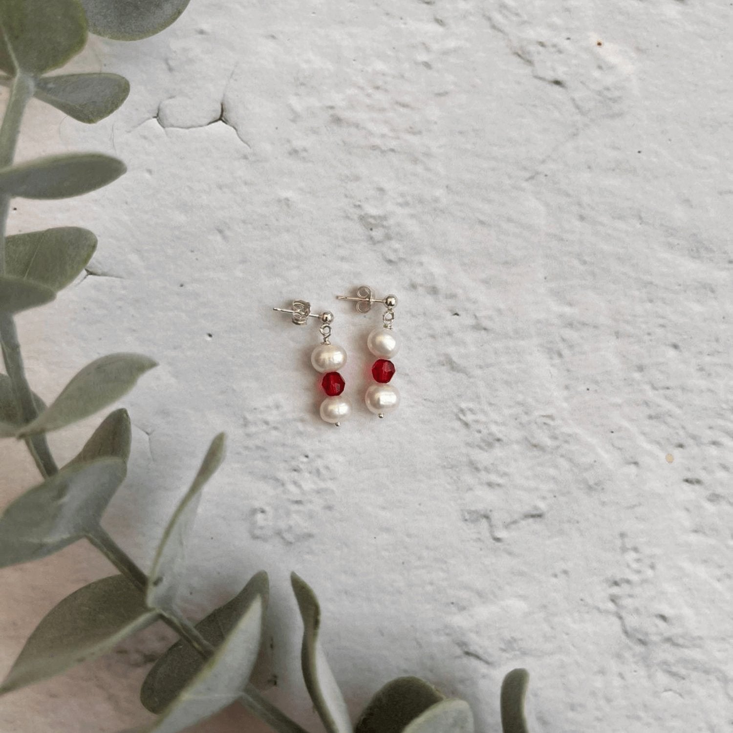 Freshwater pearl and scarlet earrings design