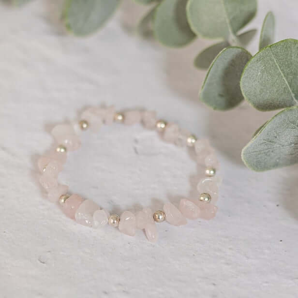 Rose Quartz Bracelet with sterling silver beads, handmade October birthstone jewellery gift