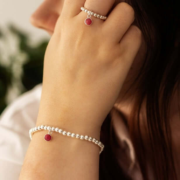 Sterling Silver Ruby July Birthstone Bracelet and matching ring - Made Here with Love
