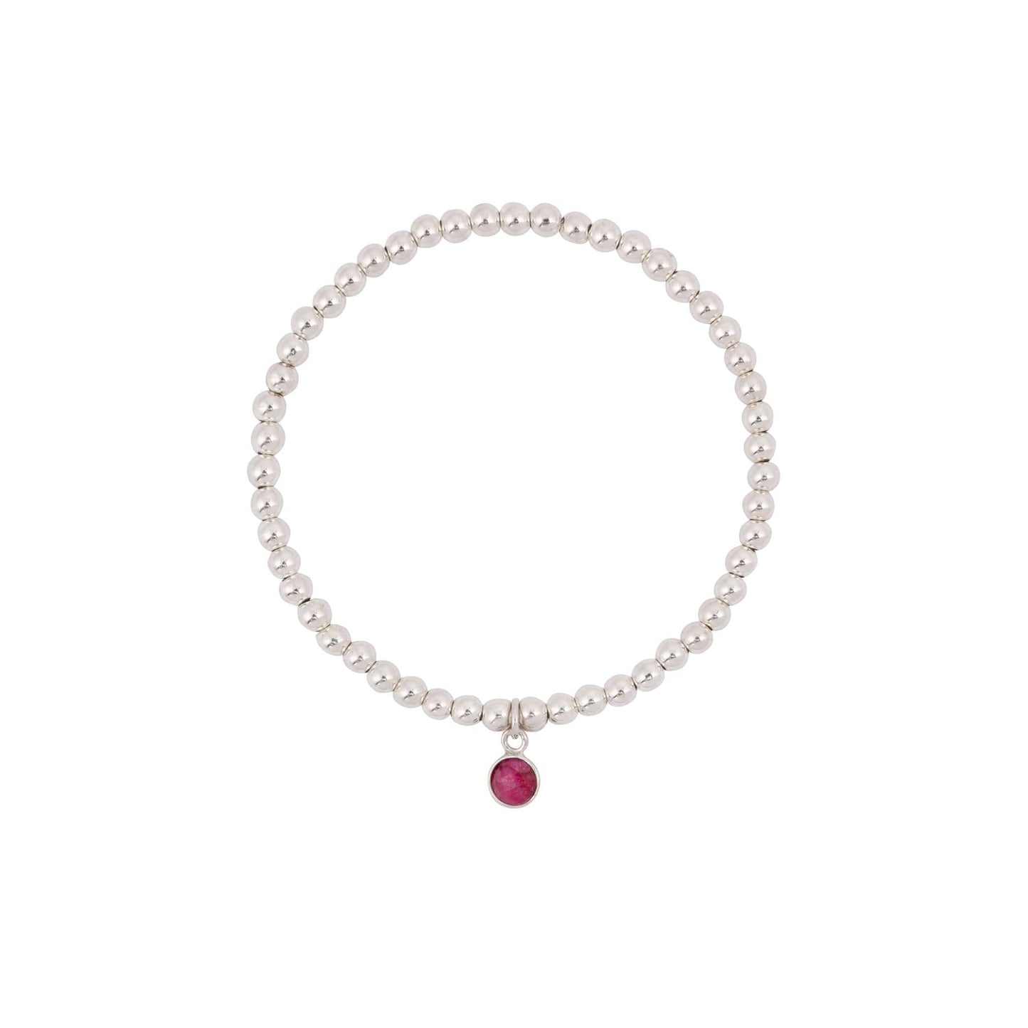 Silver stretch bead bracelet with july ruby charm - Made Here with Love