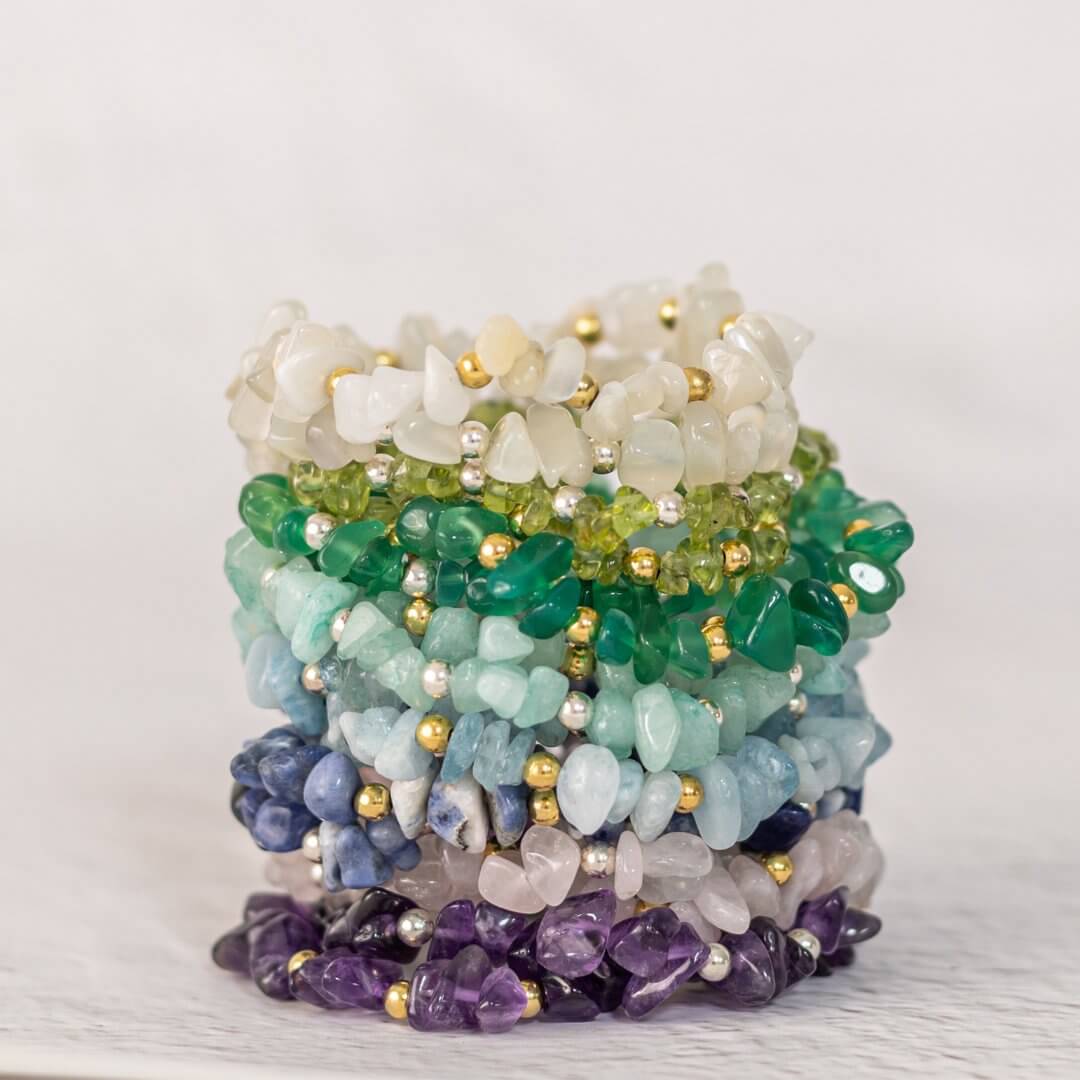  A stack of colorful gemstone jewellery from the UK