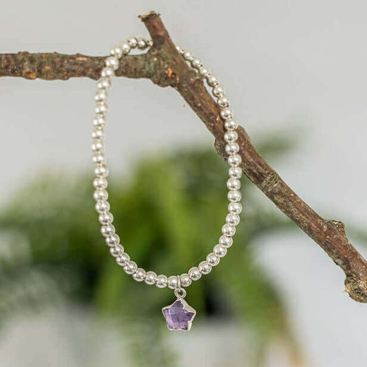 Amethyst Star Charm Bracelet, February Birthstone Jewellery