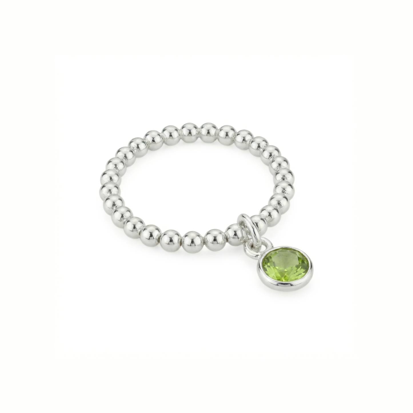 Peridot August Birthstone Charm Ring | Stretch Bead Design