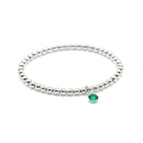 Emerald charm bracelet in sterling silver, May birthstone stretch bracelet UK