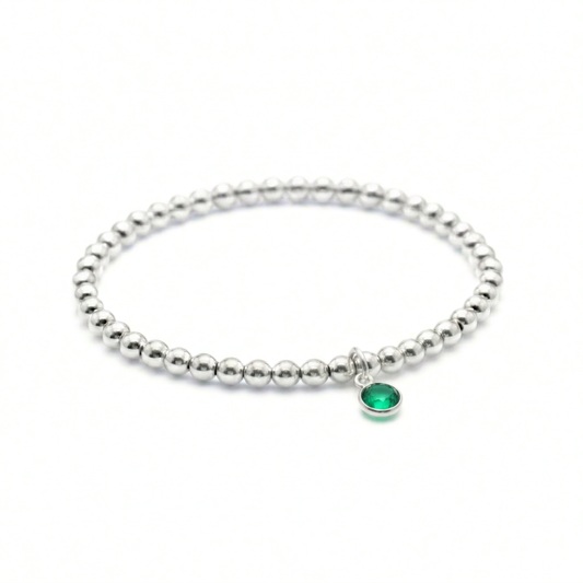 Emerald May Birthstone Bracelet – Sterling Silver Gemstone Bead Bracelet