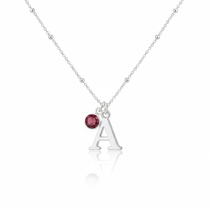 Personalised initial and birthstone necklace gift in sterling silver, meaningful birthday jewellery for her
