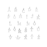 Initial letter charm chart for personalised jewellery, alphabet pendant options by Made Here With Love