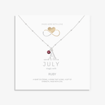 July birthstone personalised necklace with ruby gemstone charm presented on gift card
