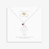 July birthstone personalised necklace with ruby gemstone charm presented on gift card