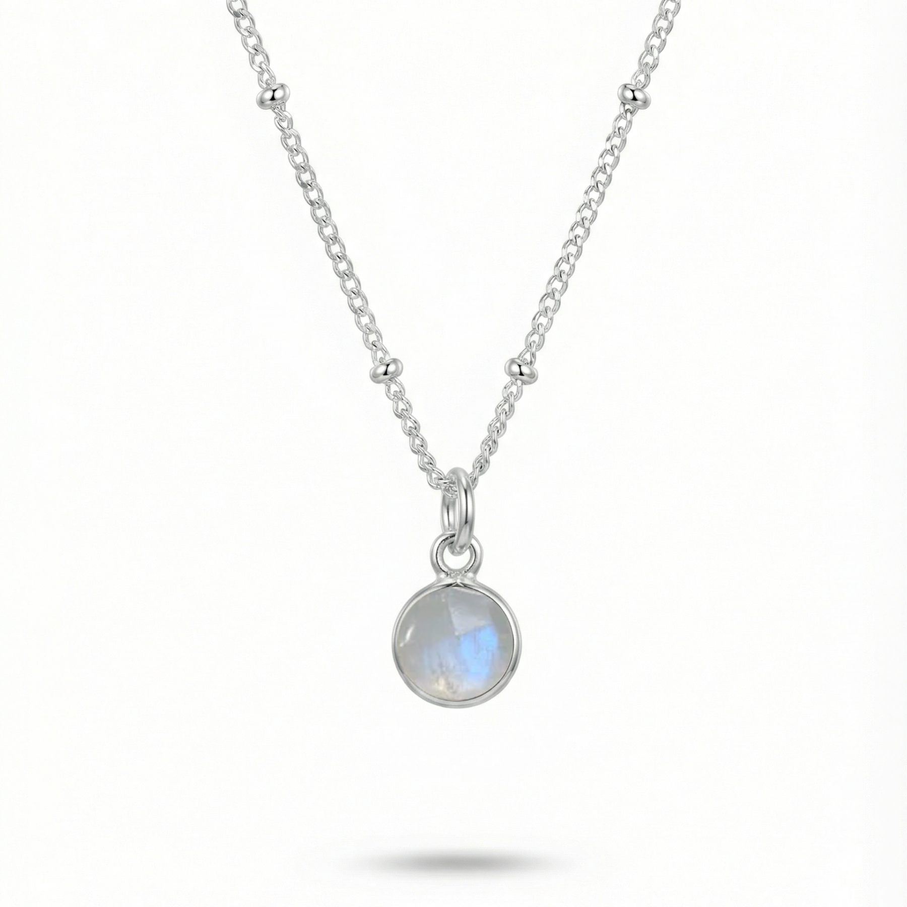 June birthstone moonstone charm necklace on silver chain