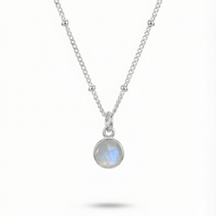 June birthstone moonstone charm necklace on silver chain