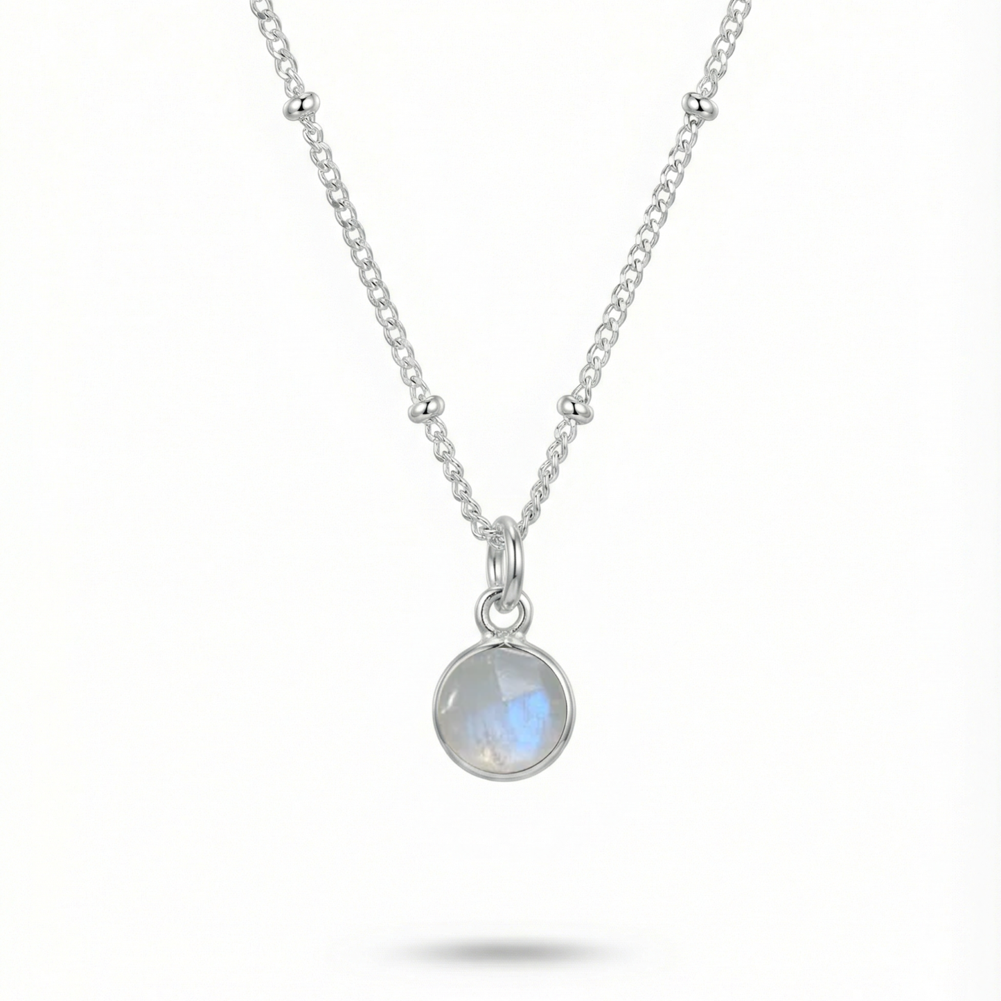 June birthstone moonstone charm necklace on silver chain
