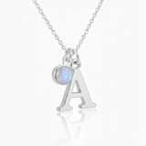 Personalised moonstone and initial necklace in sterling silver, June birthstone jewellery gift for her