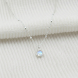 Moonstone charm necklace in sterling silver, June birthstone jewellery UK