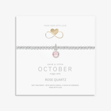 October birthstone bracelet with rose quartz charm, sterling silver UK