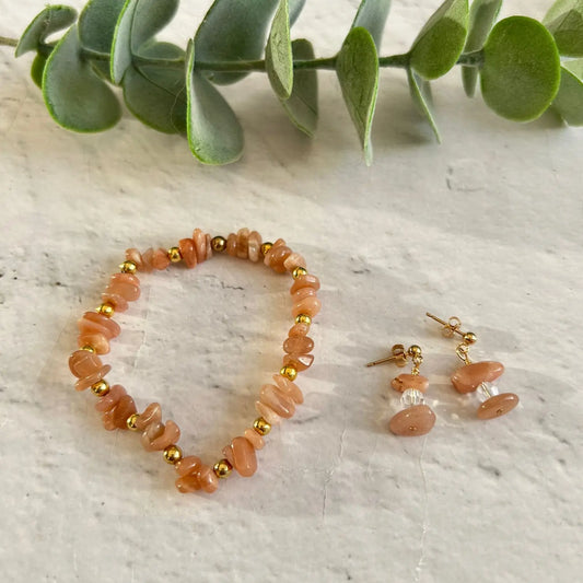 Peach Moonstone Bracelet and Earring Set