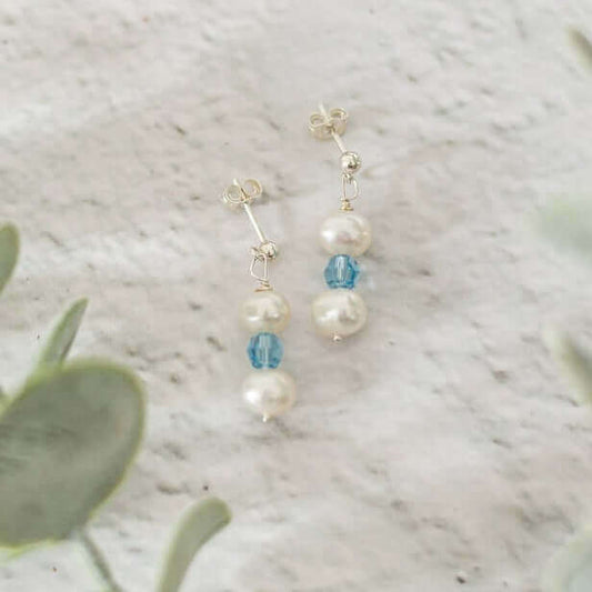Pearl and Aquamarine Earrings, Something Blue Earrings