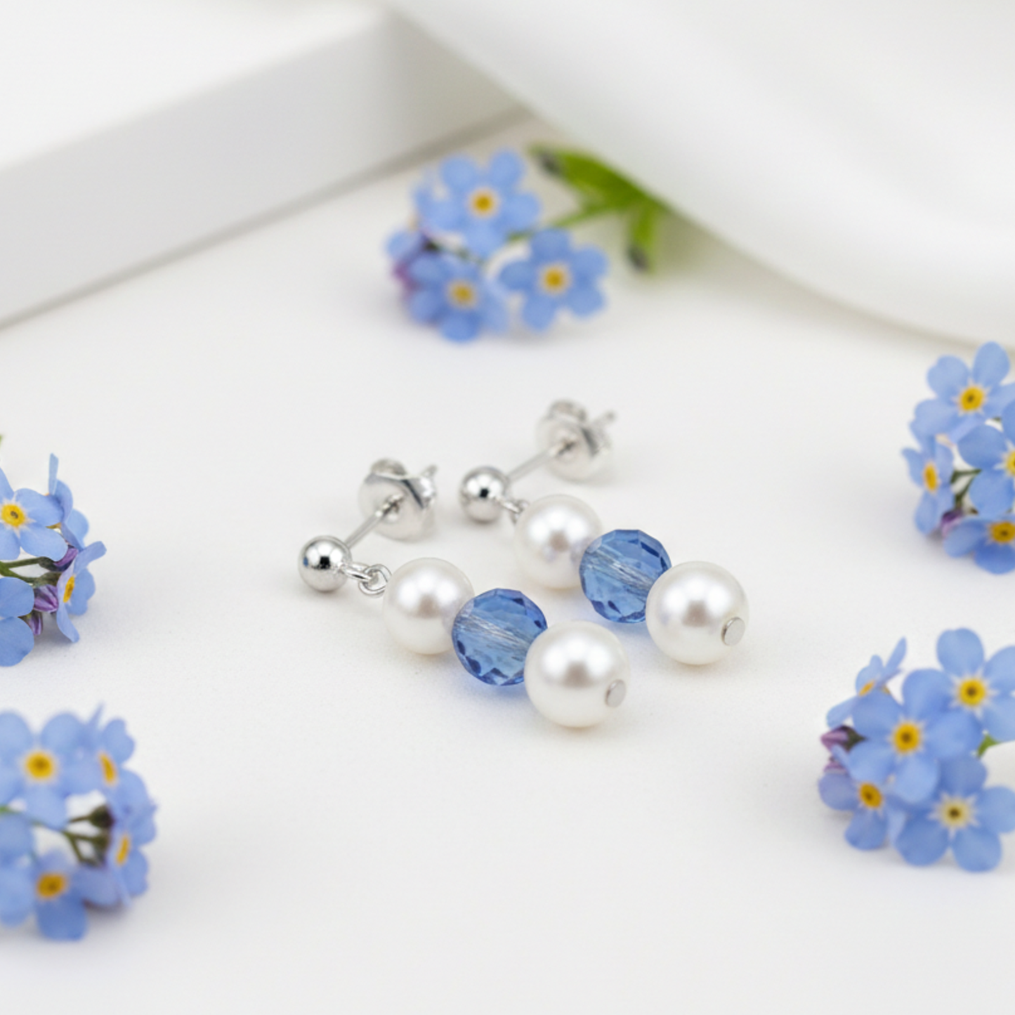 September sapphire bead earrings gift set in sterling silver, elegant birthstone jewellery for her.