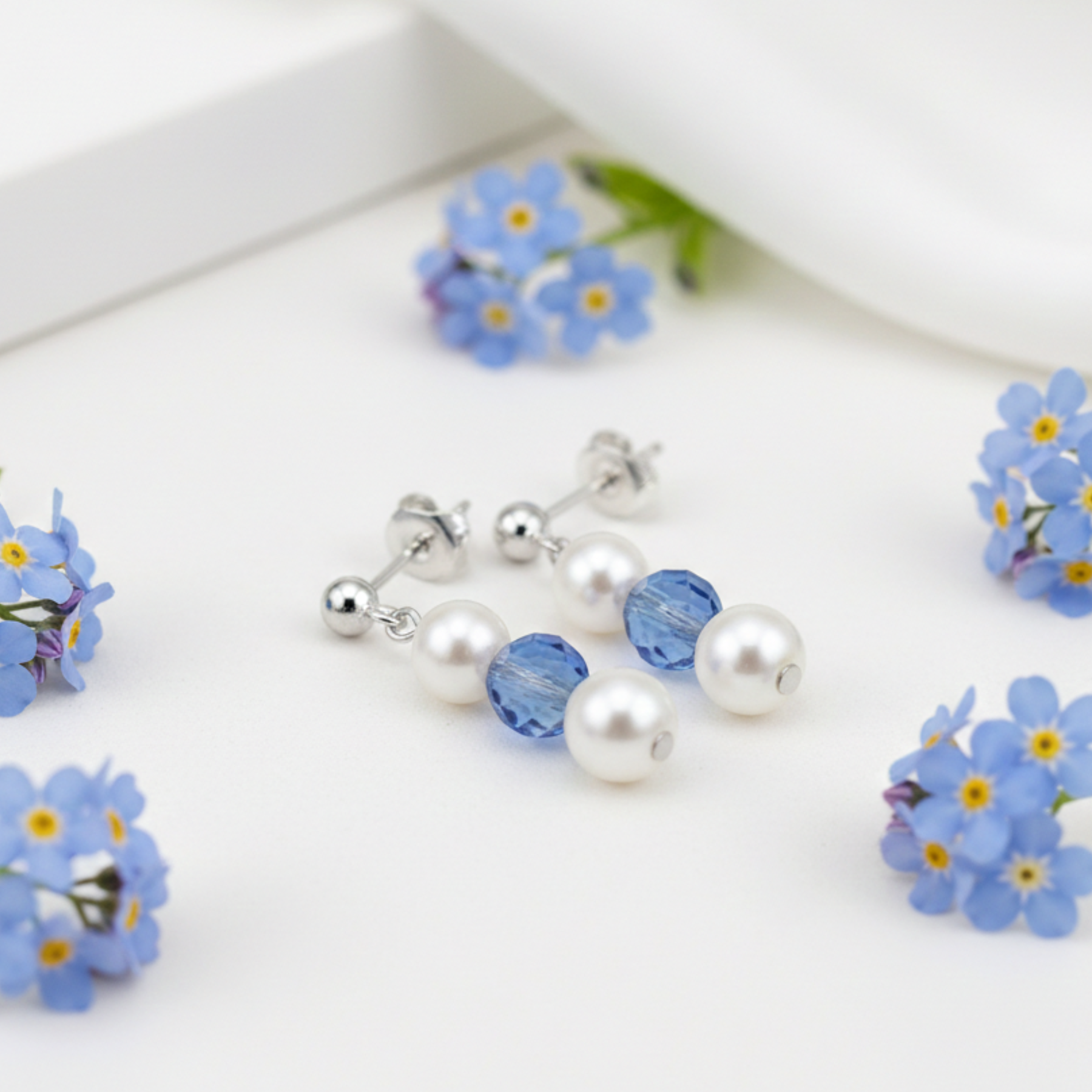 September sapphire bead earrings gift set in sterling silver, elegant birthstone jewellery for her.