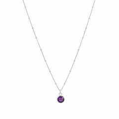 Silver February birthstone necklace featuring amethyst gemstone