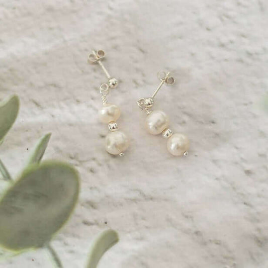 Sterling Silver Pearl Earrings, Pearl Earrings for Wedding, Wedding Earrings