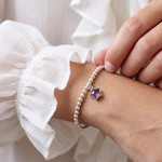 Amethyst charm bracelet in sterling silver, February birthstone stretch bracelet UK