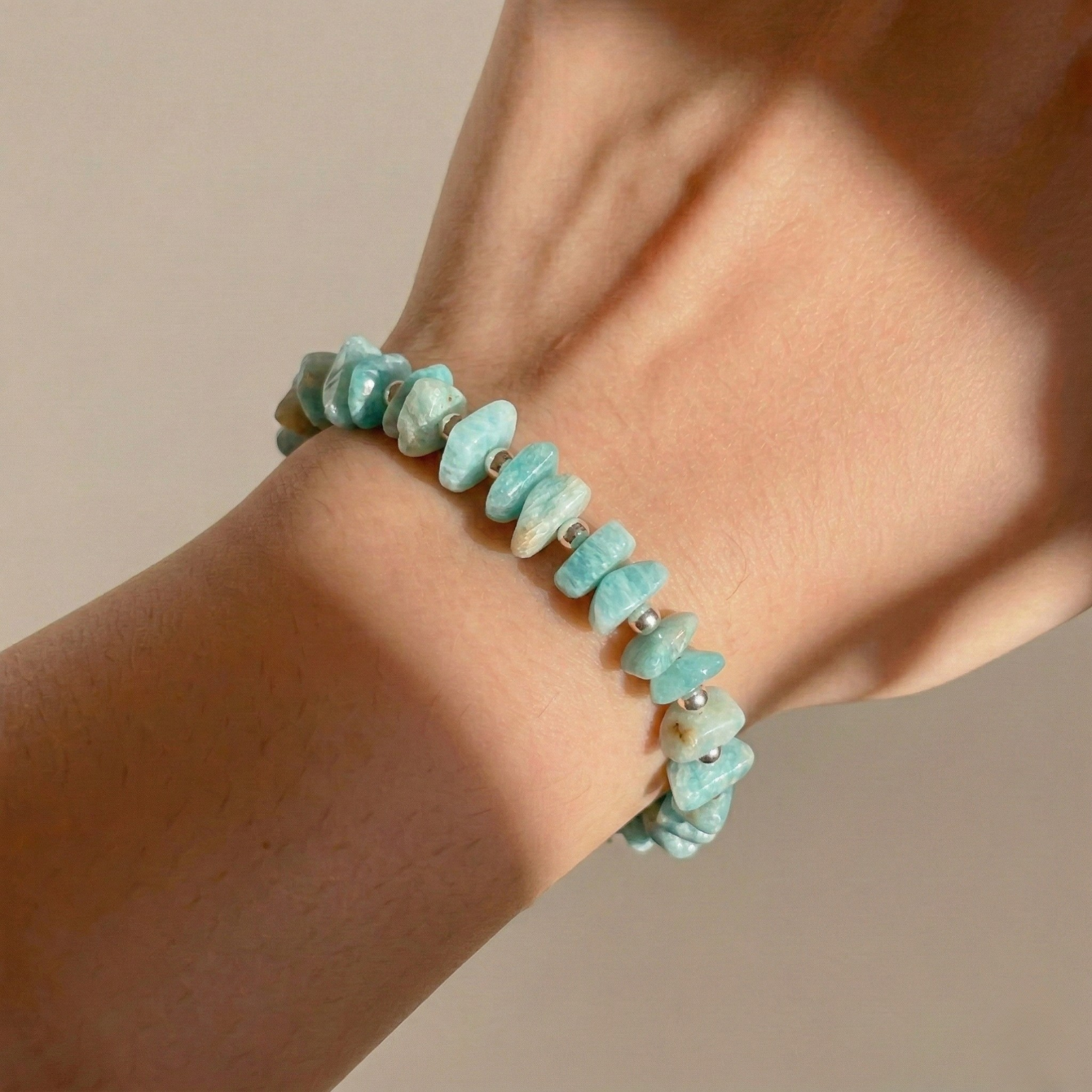 Amazonite bead bracelet with crystal details, stretch bracelet UK