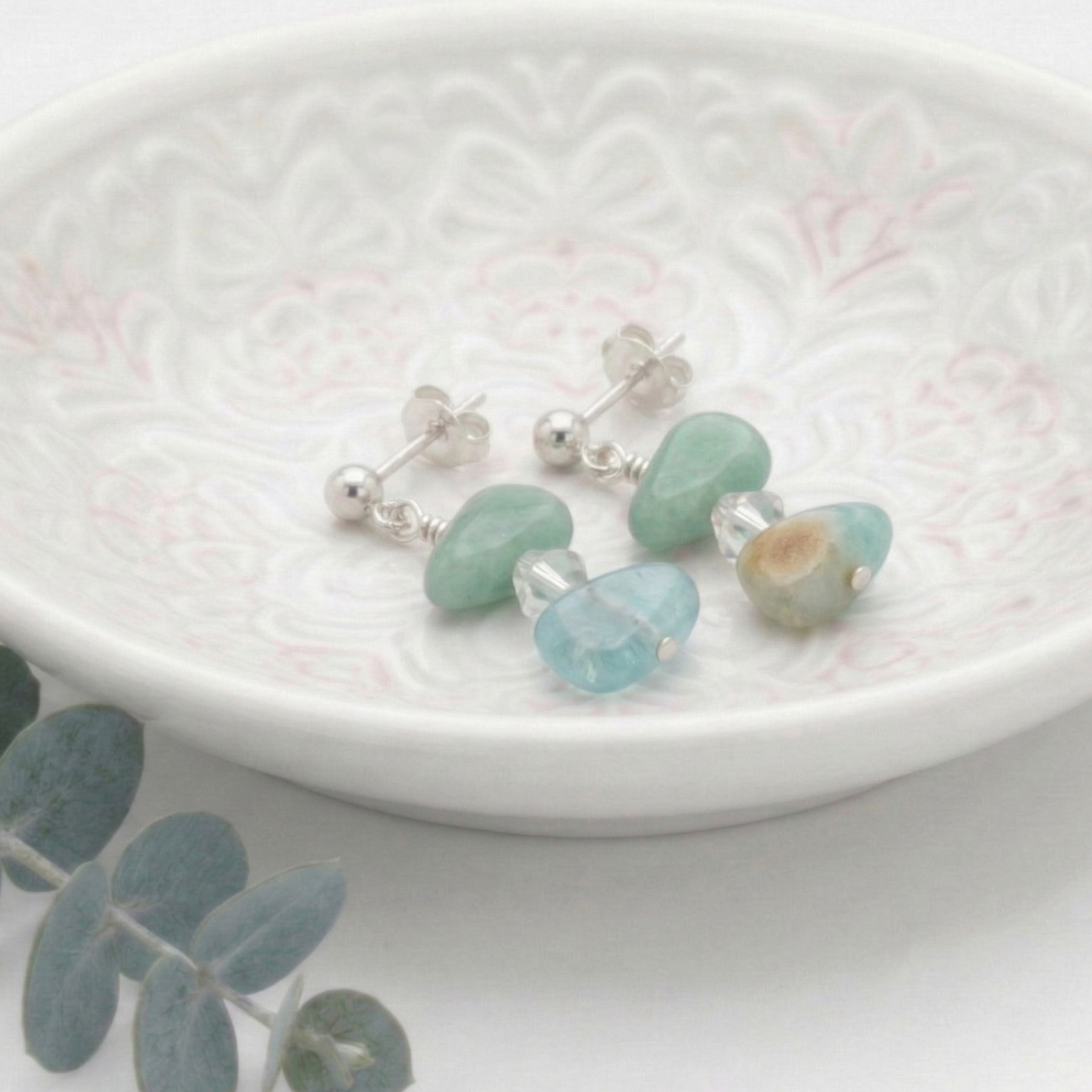 Amazonite gemstone bead earrings, handmade drop earrings UK