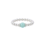 Amazonite gemstone stretch ring with silver beads, handmade stacking ring UK