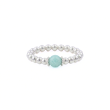 Amazonite gemstone stretch ring with silver beads, handmade stacking ring UK