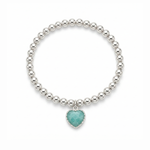 Amazonite heart charm beaded bracelet, stretch design gemstone jewellery UK