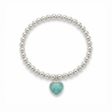 Amazonite heart charm beaded bracelet, stretch design gemstone jewellery UK