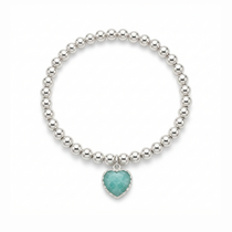 Amazonite heart charm beaded bracelet, stretch design gemstone jewellery UK