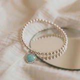 Amazonite heart charm bracelet in sterling silver, handmade stretch bracelet UK