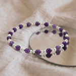 Amethyst bead bracelet in sterling silver, stacking stretch gemstone bracelet UK