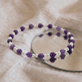 Amethyst bead bracelet in sterling silver, stacking stretch gemstone bracelet UK