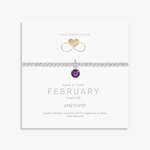 February birthstone bracelet with amethyst charm and sterling silver beads, handmade UK
