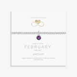 February birthstone bracelet with amethyst charm and sterling silver beads, handmade UK