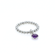 Amethyst charm ring in sterling silver, February birthstone stretch ring UK