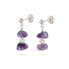 Amethyst gemstone drop earrings in sterling silver, February birthstone bridesmaid earrings UK