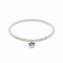 Sterling silver amethyst star charm bracelet featuring February birthstone gemstone