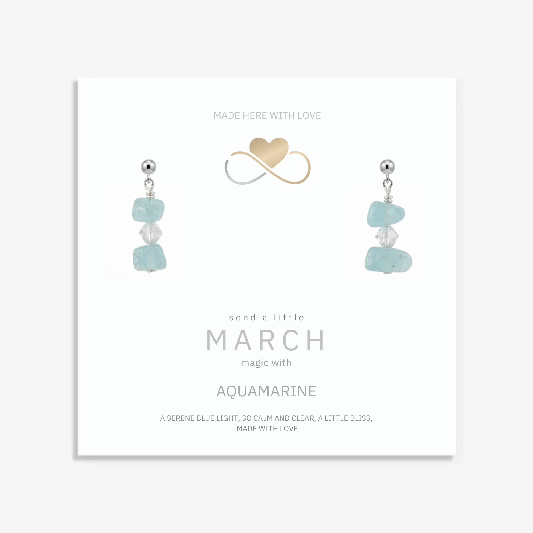 Aquamarine March birthstone drop earrings in sterling silver with soft blue gemstones, calming meaningful jewellery gift.