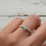 Aquamarine bead ring in sterling silver, stretch gemstone ring UK