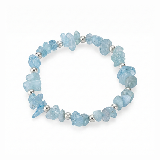 Aquamarine crystal bead bracelet with stretch fit, handmade jewellery UK