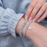 Aquamarine crystal bead bracelet with fairy charm, stretch gemstone jewellery UK