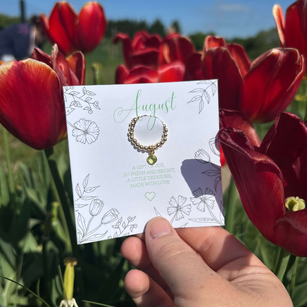 Peridot August Birthstone Charm Ring | Stretch Bead Design