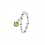 August birthstone peridot ring in sterling silver, featuring a green gemstone detail.